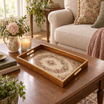 Valentine's Day Decorative Glass Serving Tray – Rose Garland Wreath glass serving tray shown in a second styled room scene.