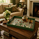 Green Morris Pomegranate Plastic Serving Tray – Bird Border plastic serving tray shown in a rectangular styled scene.
