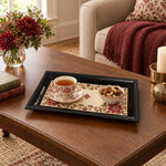 Valentine's Day Decorative Serving Tray – Corner Bloom Open Centre irregular moulded plastic serving tray styled on a table.