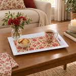 Valentine's Day Decorative Serving Tray – Jacobean Bloom Repeat irregular moulded plastic serving tray styled on a table.