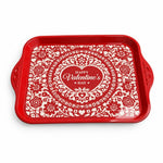 Valentine's Day Decorative Serving Tray – Crimson Lace Heart Medallion - MintiHome