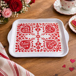 Valentine's Day Decorative Serving Tray – Crimson Lace Corner Symmetry - MintiHome