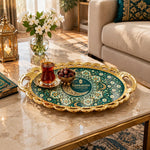 Ramadan Decorative Serving Tray – Teal Crescent Medallion Oval - MintiHome