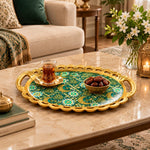 Ramadan Decorative Serving Tray – Teal Crescent Diagonal Flow - MintiHome