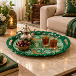 Ramadan Decorative Serving Tray – Teal Banded Crescent Panels - MintiHome