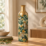 Jungle Leopard Metal Flower Vase – Yellow Bloom Canopy decorative metal vase shown in a styled room scene.