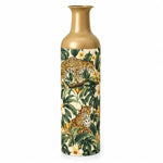 Jungle Leopard Metal Flower Vase – Hibiscus Leafy Branch decorative metal vase shown in a product view.