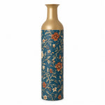 Vintage Medallion Metal Flower Vase – Teal Rust Bloom Vine decorative metal vase shown in a product view.