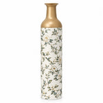 Emerald Bloom Metal Flower Vase – Ivory Chinoiserie Songbird Peony decorative metal vase shown in a product view.