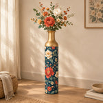 Persian Posy Metal Flower Vase – Navy Cream Peony Bloom - MintiHome