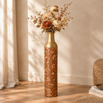 Gold Diamond Metal Flower Vase – Terracotta Cream Bloom Stem decorative metal vase shown in a styled room scene.