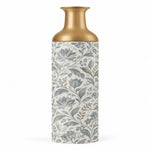 Gilded Fan Metal Flower Vase – Cream Lotus Foliage Scroll decorative metal vase shown in a product view.