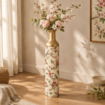 Sage Poppy Metal Flower Vase – Beige Pink Blossom Bird - MintiHome