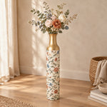 Daily Metal Flower Vase – Cottage Wildflower Sprig decorative metal vase shown in a styled room scene.