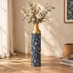 Gilded Fan Metal Flower Vase – Navy Folk Star Sprig decorative metal vase shown in a styled room scene.