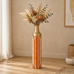 Sage Stripe Metal Flower Vase – Rust Orange Ribbon Stripe - MintiHome