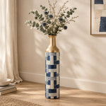 Indigo Weave Metal Flower Vase – Indigo Stripe Patchwork - MintiHome