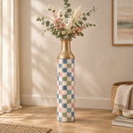 Emerald Check Metal Flower Vase – Pastel Patchwork Check - MintiHome
