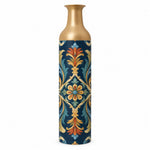 Iznik Medallion Metal Flower Vase – Palmette Rosette Scroll decorative metal vase shown in a product view.