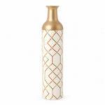 Navy Facet Metal Flower Vase – Rust Olive Chevron Lattice decorative metal vase shown in a product view.