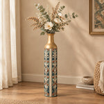 Baroque Scroll Metal Flower Vase – Sage Slate Acanthus Panel - MintiHome