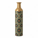Cobalt Roundel Metal Flower Vase – Olive Rust Medallion decorative metal vase shown in a product view.