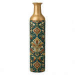Verdigris Damask Metal Flower Vase – Deep Patina Acanthus Scroll decorative metal vase shown in a product view.