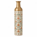 Saffron Meena Metal Flower Vase – Chalk Ivory Outline Column decorative metal vase shown in a product view.
