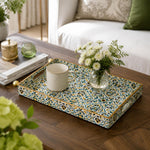 Modern Botanical Glass Serving Tray with Metallic Handles - MintiHome