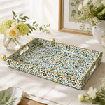 Modern Botanical Glass Serving Tray with Metallic Handles - MintiHome