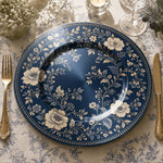 Navy Gold Floral Scroll Decorative Plastic Plate – Delft Border - MintiHome