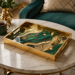 Royal Gold Glass Serving Tray – Green Silk Ribbons - MintiHome