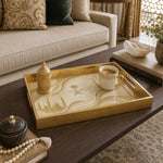 Saudi Arabia Skyline Glass Serving Tray – Mosque Domes glass serving tray shown in a second styled room scene.