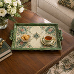 Ramadan & Eid Vintage Handle Tray – Cream Floral Tile Medallion Grid - MintiHome