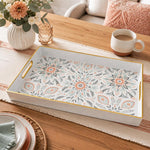 Vintage Damask Plastic Serving Tray – Orange Medallion plastic serving tray shown in a rectangular product view.