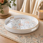 Vintage Damask Plastic Serving Tray – Orange Medallion plastic serving tray shown in a round product view.