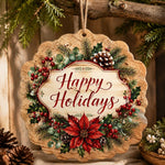 Christmas Happy Holidays Poinsettia Wood Sign – Pinecone Wreath - MintiHome