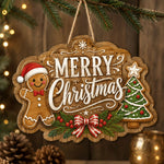 Christmas Gingerbread Santa Hat Wood Sign – Tree Holiday Decor - MintiHome