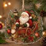 Christmas Santa Sleigh Reindeer Poinsettia Hanging Sign - MintiHome