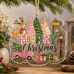 Merry Christmas Pink Trees Fabric Panel Acrylic Hanging Sign - MintiHome