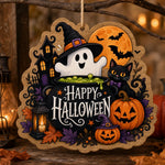 Happy Halloween Cauldron Wood Sign – Witch Ghost Pumpkin Moon - MintiHome