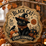 Black Cat Candy Company Wood Sign – Witch Hat Pumpkin Crow - MintiHome