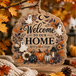 Welcome to Our Home Halloween Wood Sign – Ghost Sunflower - MintiHome