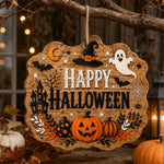 Happy Halloween Purple Green Wood Sign – Jack-O-Lantern Moon - MintiHome