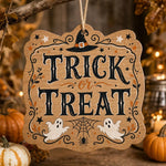 Halloween Trick or Treat Wood Sign – Ghosts Spider Web - MintiHome