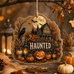 Haunted House Halloween Wood Sign – Crow Moon Pumpkin - MintiHome