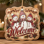 Christmas Family of Three Snowmen Welcome Wooden Wall Sign - MintiHome