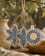 Christmas Delft Snowflake Acrylic Wall Decor - Blue Trio - MintiHome