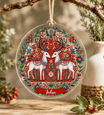 Christmas Blue Folk Deer Floral Acrylic Hanging Wall Decor - MintiHome