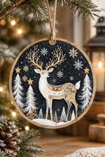 Christmas MDF Wood Hanging Wall Decor – Gilded Reindeer Night - MintiHome